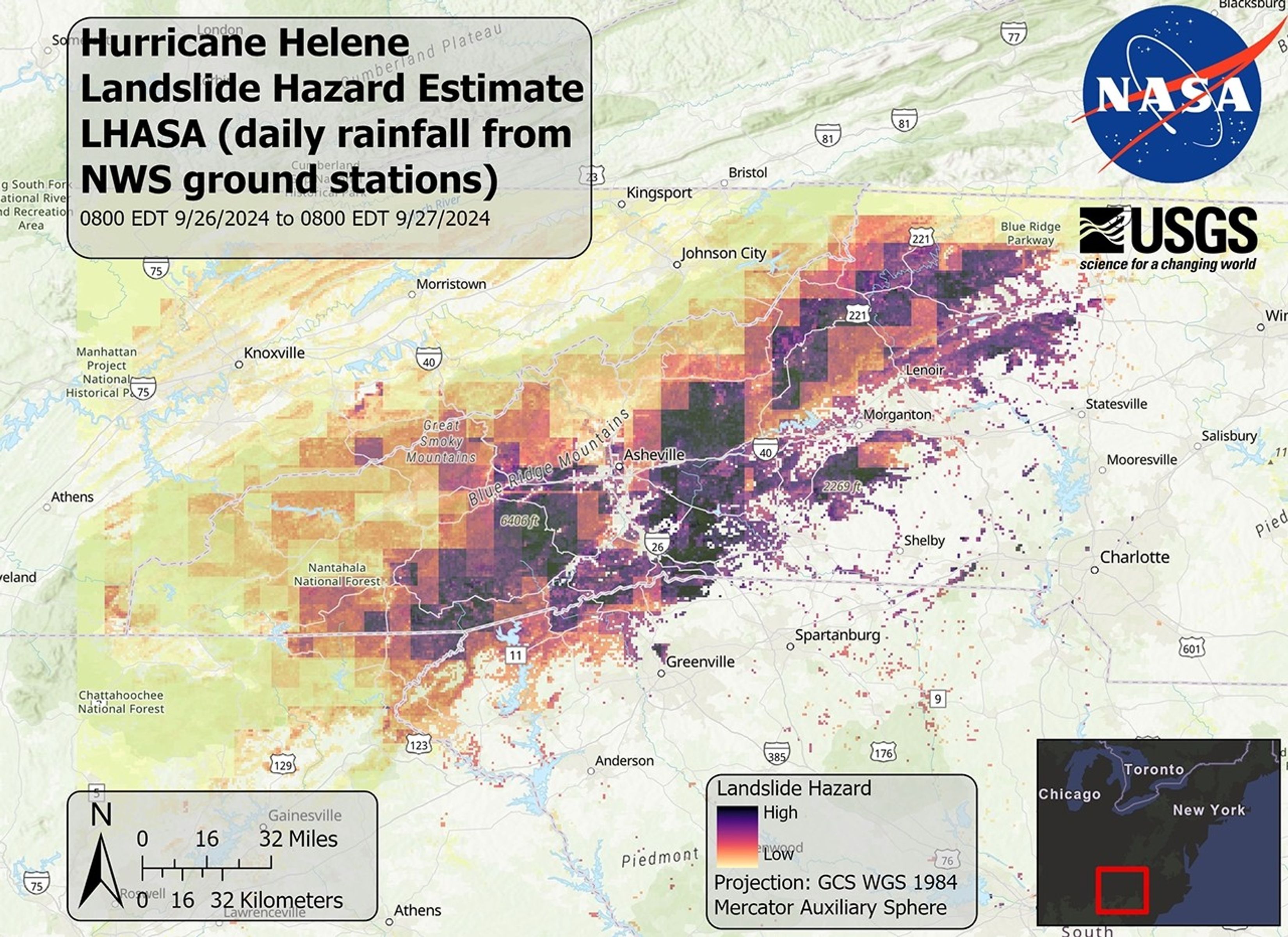 Map showing landslide hazards